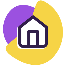 ícone de uma casinha acima de formas geométricas roxa e amarela ilustrando o início do guia